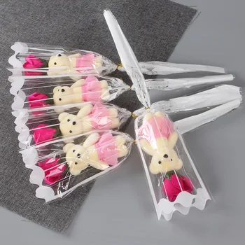 1 Pcs Romantic Artificial Soap Roses With Lovely Teddy Bear Birthday Gift Flowers Bouquet Scented Christmas Valentines Day Gift 6