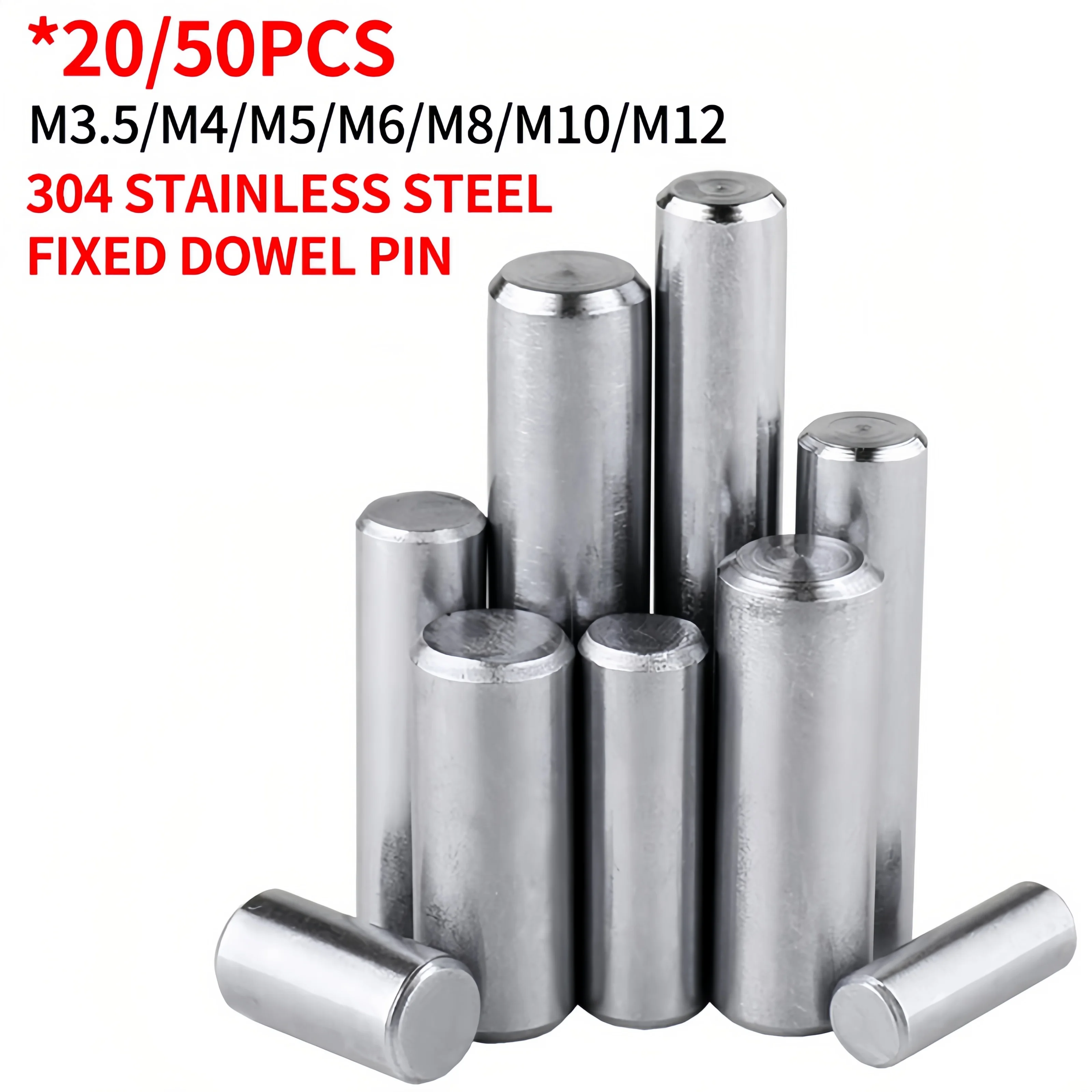Stainless Steel Pins Clips M3.5/M4/M5/M6/M8/M10/M12 304 Stainless Steel Solid Positioning Cold Heading Process Chamfer 5-100mm Cylinder Parallel Pin cylindrical locating dowel pin