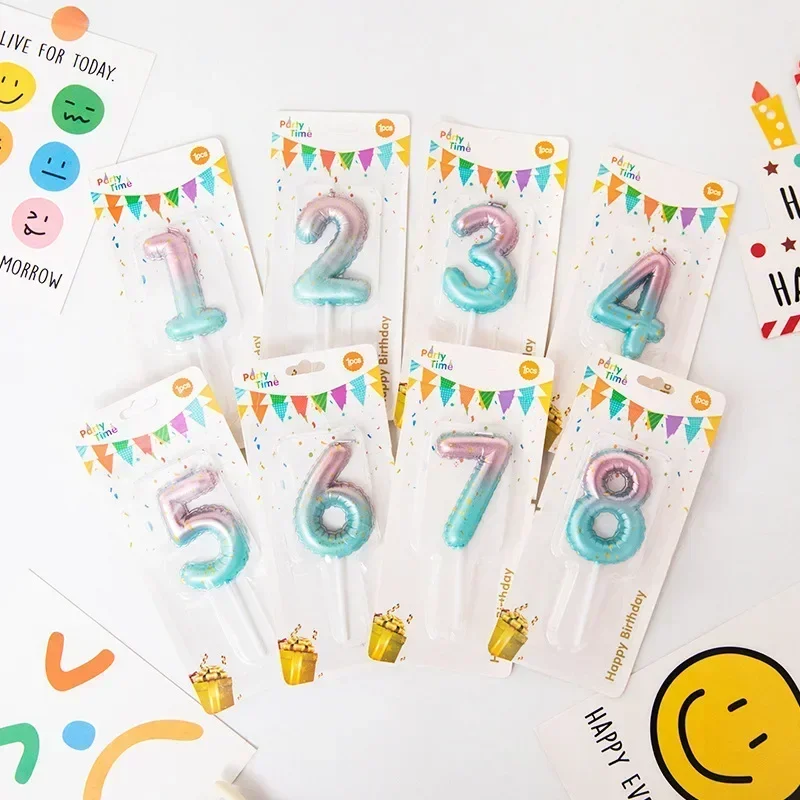 Gradient Number Candles Glitter Birthday Candles Cake Topper Decoration 0-9 Numbers Digital Candle Birthday Party Supplies Velas cake candles
