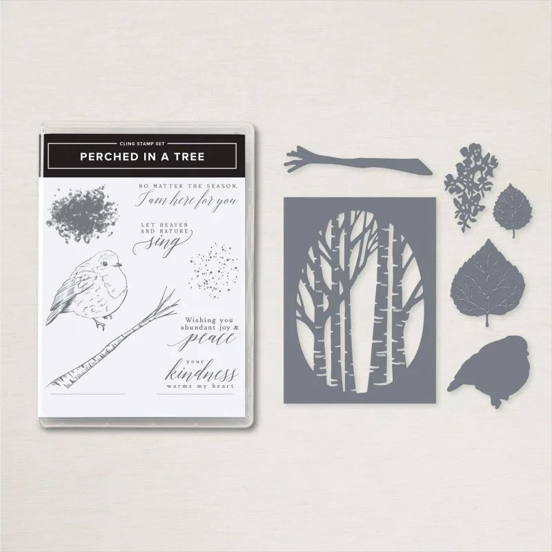 English/German/French Perched in a Tree Stamp and Aspen Tree Dies Bird Clear Stamps for Scrapbooking DIY Crafts Card Making 20A