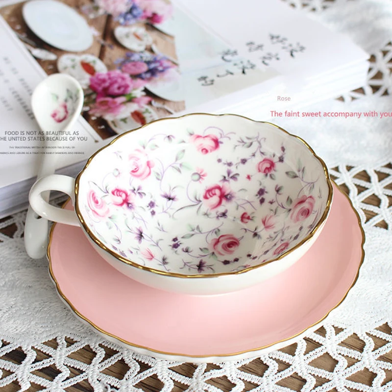 Ceramic Coffee Cup Set European-style Bone china Black Tea cup Saucer Small Luxury Home Ladies Afternoon Tea cup Flower set coffee cup saucer set
