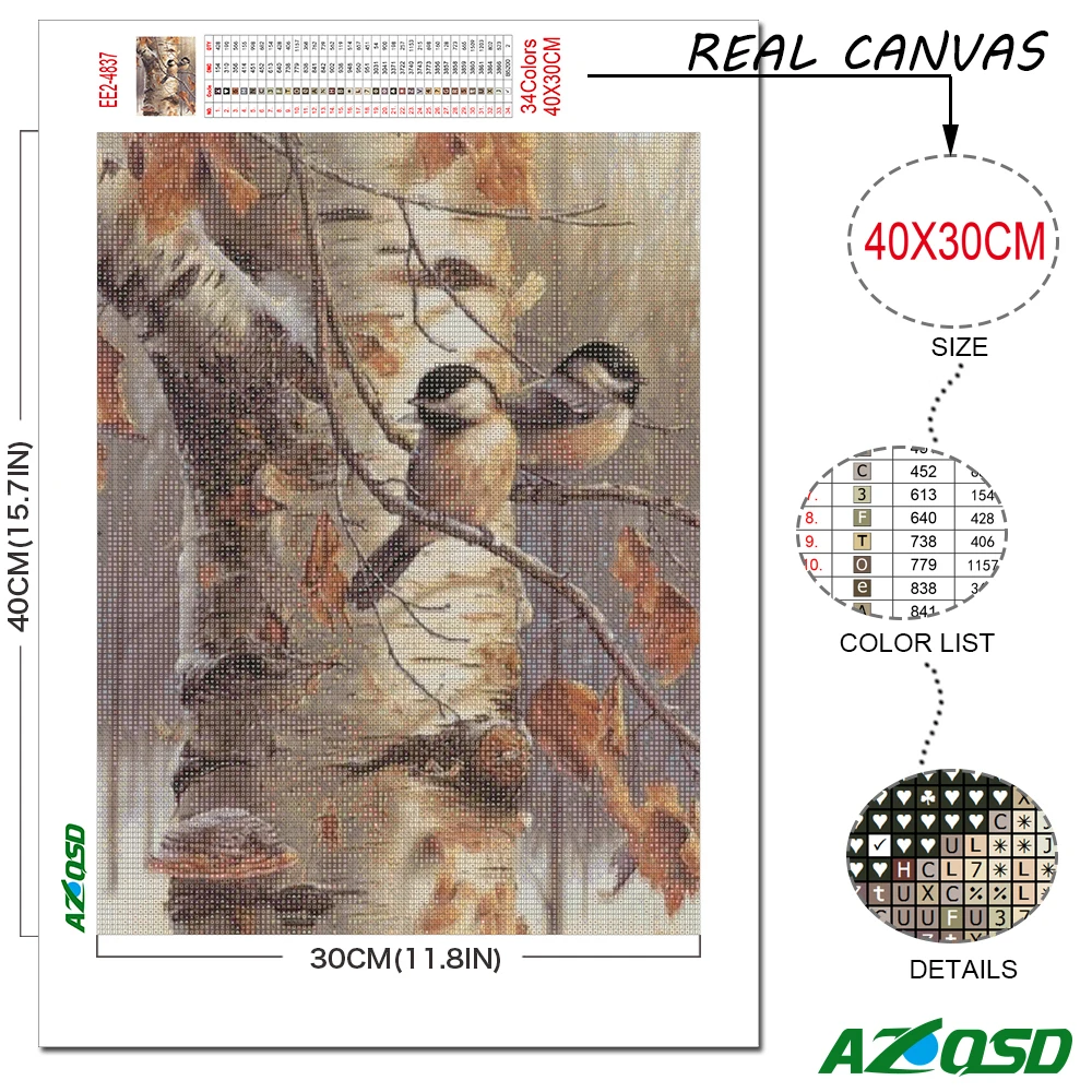 Diamond Painting AZQSD Diamond Painting Bird Snow Cross Stitch Rhinestones 5D Diamond Embroidery Winter Animal Mosaic Needlework Home Decor