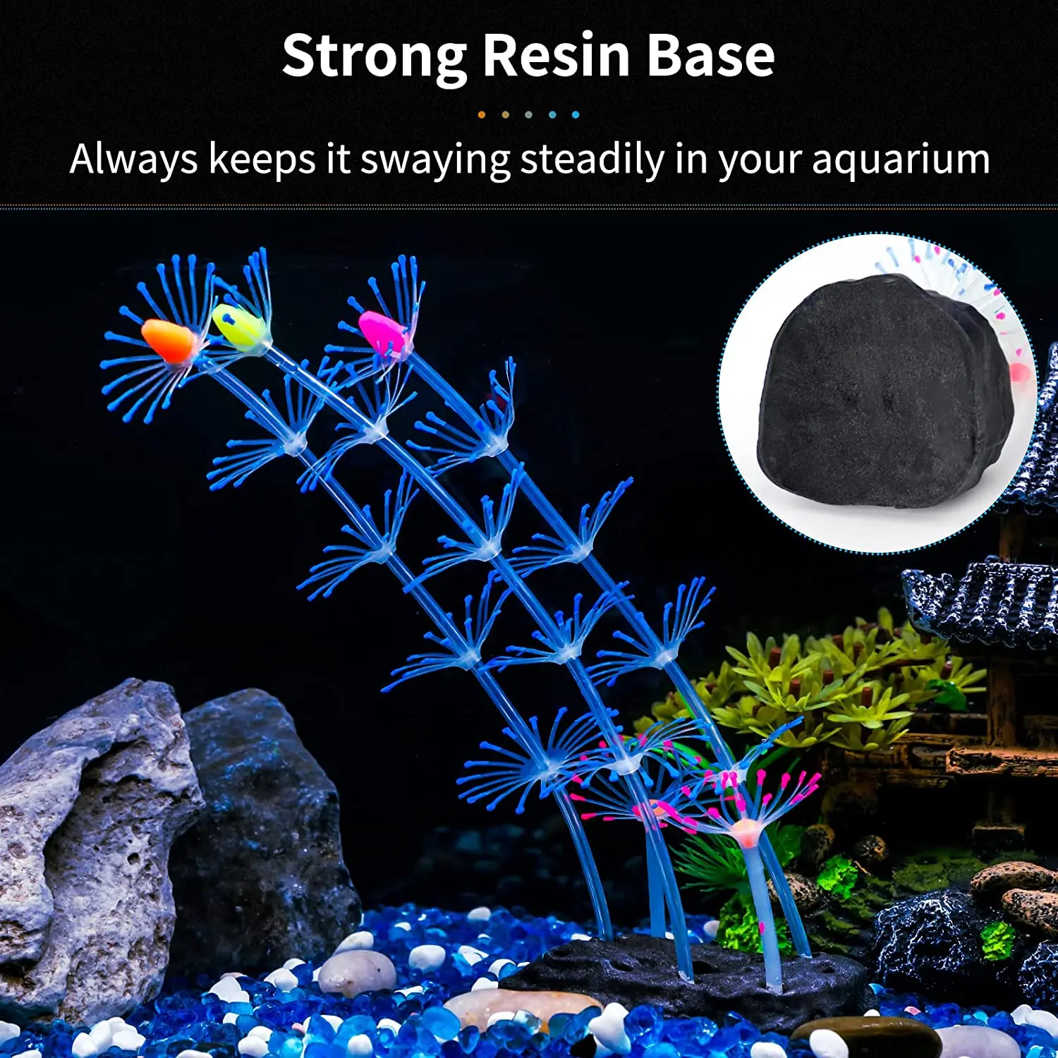 Glowing silicone coral aquarium decor with suction cups fish-safe UV-activated plants for saltwater freshwater tank setup