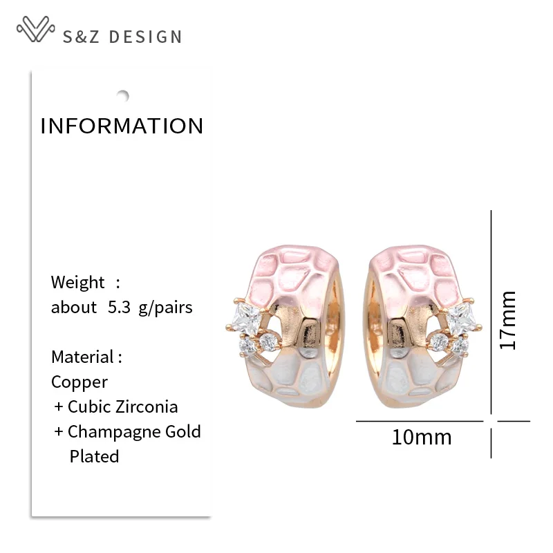 S&Z DESIGN New Fashion Honeycomb Square Cubic Zirconia Drop Earrings For Women Trendy Double Color Gold Personality Jewelry Gift
