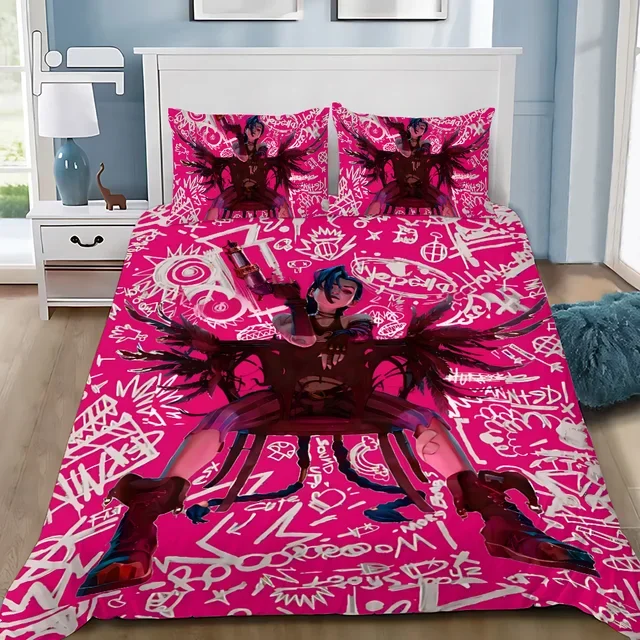 Hot Anime Arcane BeddingSet 3D Print LOL Jinx Adult Boy Girl Bedroom Decoration Duvet cover set Single Double Size Bed Linen 4