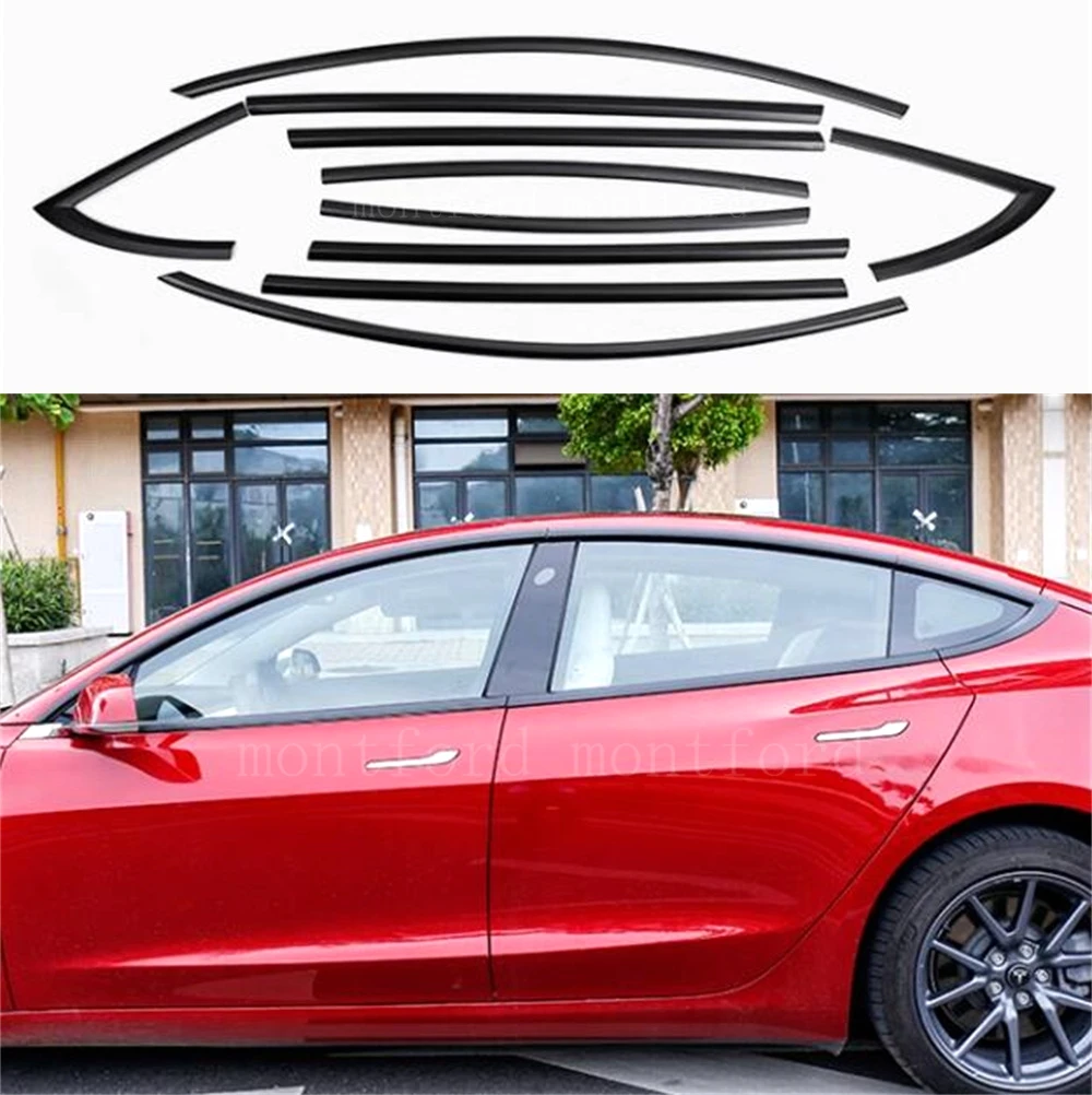 

Car Accessories For Tesla Model Y 3 2017-2023 steel Chrome black Carbon Exterior Window Molding Strip Sill side Cover Trim 10pcs