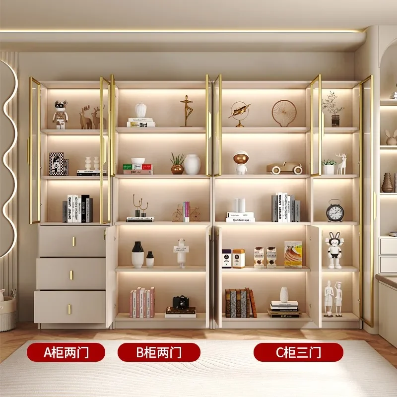 Modern simple bookcase with glass door dust-proof luxury living room display cabinet home locker bookshelf cream wind