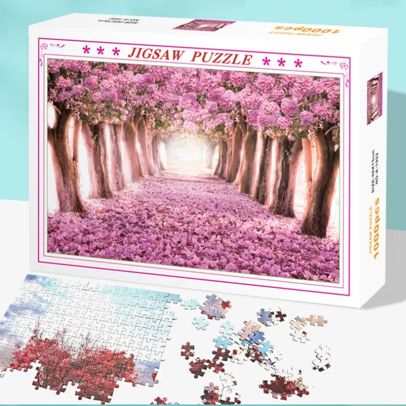 75*50cm Adult Paper Jigsaw Puzzle 1000PCS Sakura Avenue Adult Stress Relief Children Educational Entertainment Christmas Gift 2