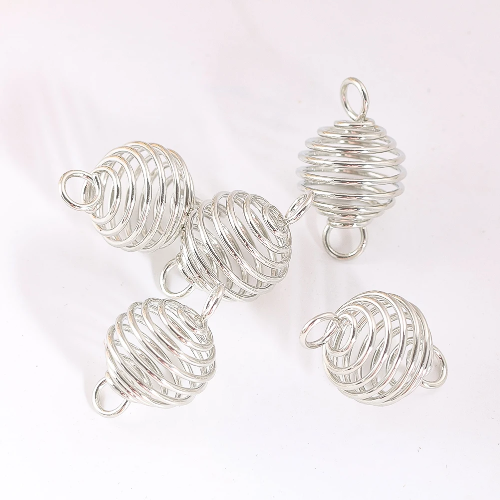 5PCS Spiral Bead Cages Pendant Crystal Stone Holder DIY Suncatcher Making Hanging Decor Parts Jewelry Accessories Connect 2 Hole
