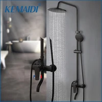 KEMAIDI Matte Black Rainfall Shower Faucet Bathtub Shower Systerm W/hand Sprayer Faucets Exposed Shower Set For Outdoor Bath 1