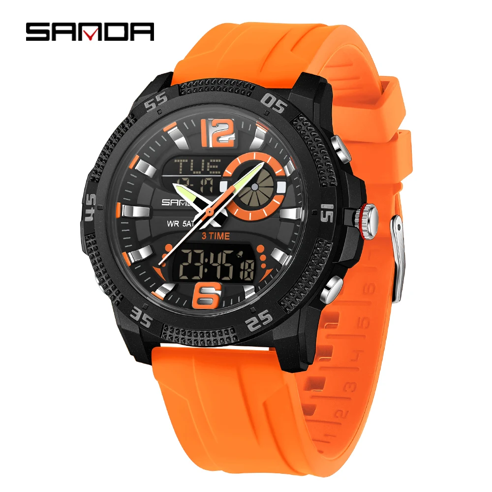 SANDA Men's Luxury Dual Display Sport Quartz Watch - Casual Waterproof Chronograph