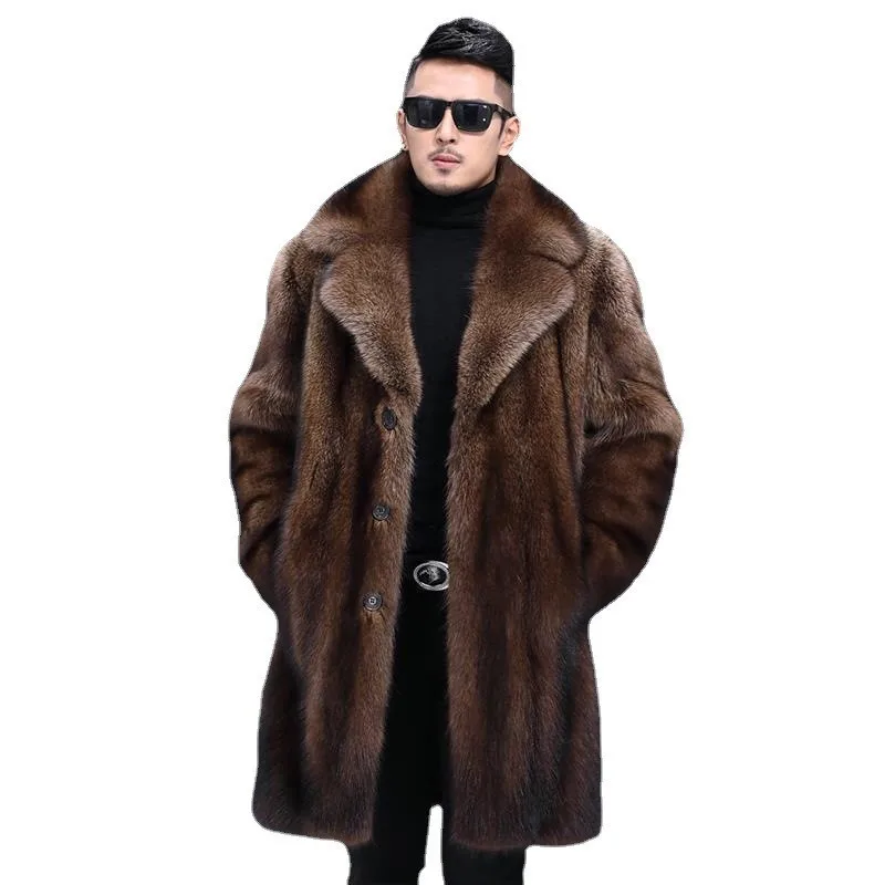 

S-6xl Men's Winter Clothing Plus Size Whole Large Imitation Furry Clothes for Warmth Long Mink Fur Coat