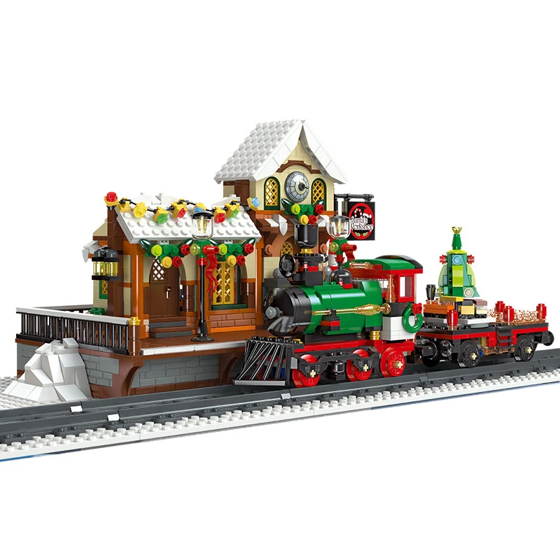 

1362PCS Christmas Train Model Building Blocks with Light Assembled Santa Claus Casa Bricks Toys for Children Birthday Gifts