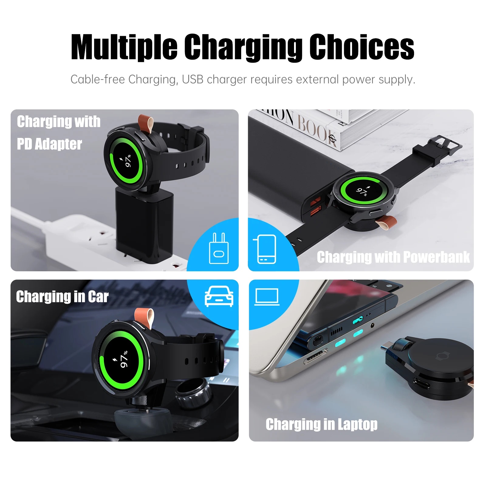 Wireless Magnetic Charging Dock - Portable USB-C Smart Watch Charger Cable & Accessories