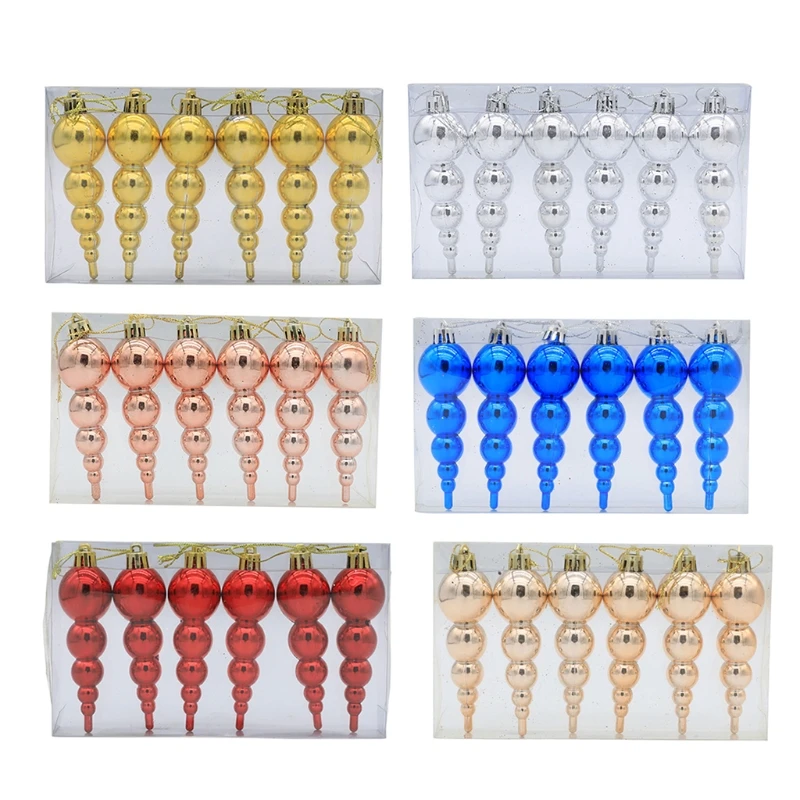 

L69A 5Pcs/Box Glitter Metallic Shatterproof Painted Gourd Christmas Ball Ornaments Xmas Tree Hanging Plastic Pendants Holiday