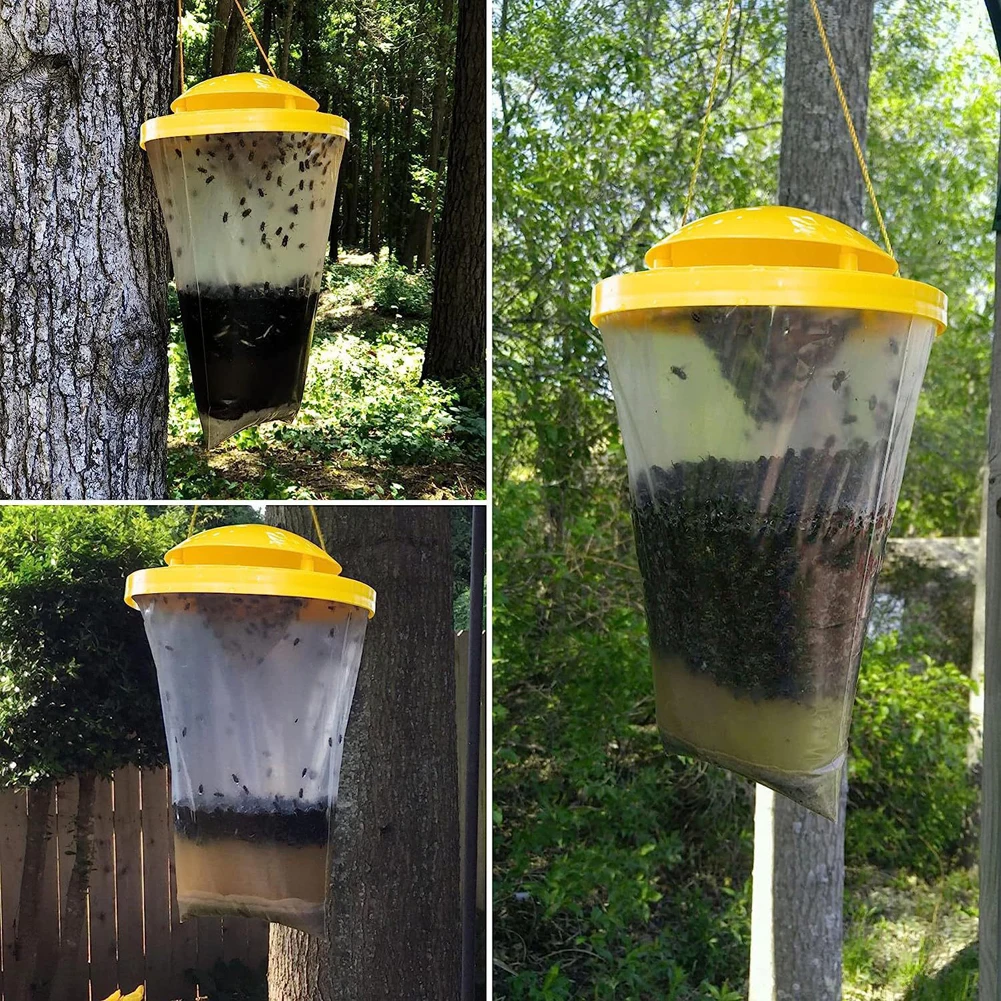 Ranch Fly Trap Insect Trap Fly Pack with Bait Live Attractant Container Outdoor Catcher Cage for Outdoor Yard Lawn