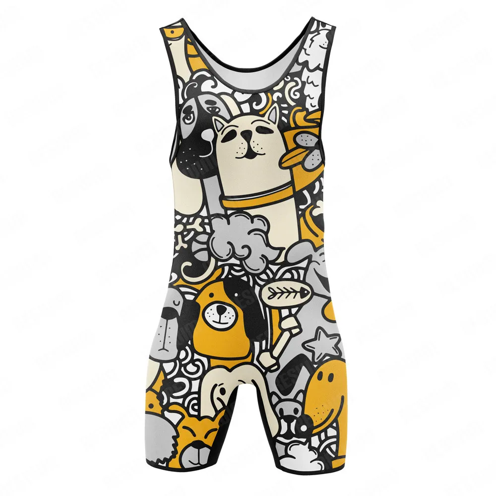 Men's Wrestling Singlets Suit Fitness One Piece Sleeveless PowerLifting Sports Bodysuit Weightlifting Skinsuit Undershirt