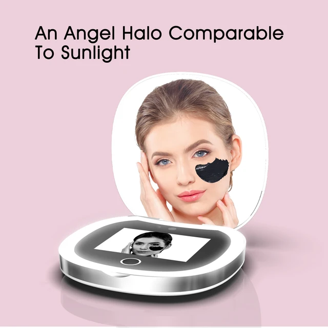 Miroir Compact de voyage avec caméra UV, grossissement 2X miroir UV Portable avec lumières vérificant le miroir de maquillage LED de protection solaire pour le visage 1