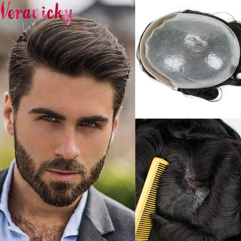 

Мужские Toupees, человеческие волосы, швейцарская кружевная передняя часть европейского стандарта, 0,08 мм, тонкая кожа, ПУ, полная голова, мужской парик, плотность 8x10 150