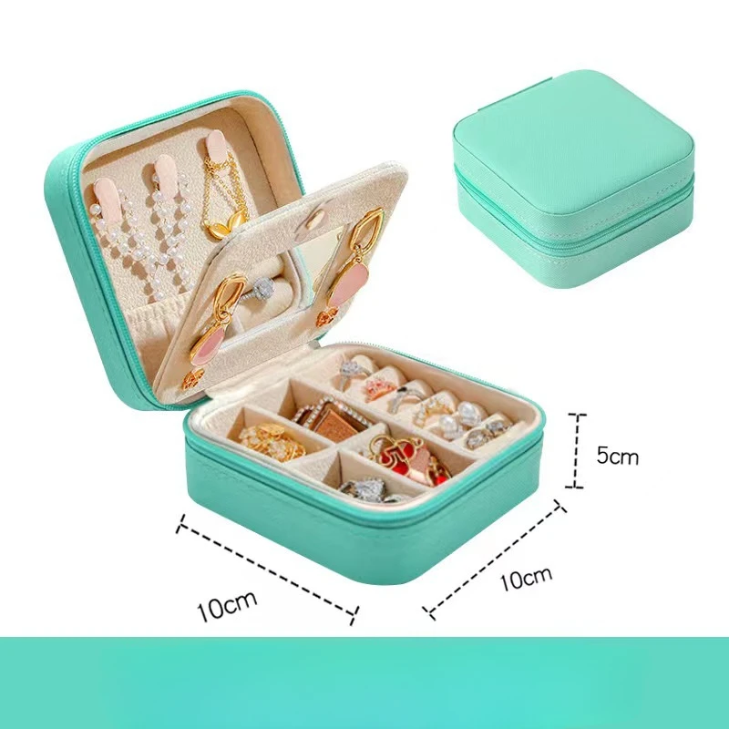 Jewelry Organizer Display Travel Jewelry Zipper Case Boxes with Mirror Earrings Necklace Portable Jewelry Box Leather Storage