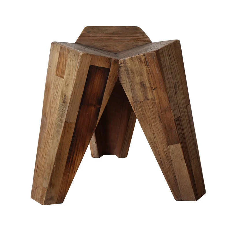 

XK Old Elm Low Stool Home Living Room Sofa Side Table Corner Table Silent Wind Log Shoe Changing Stool