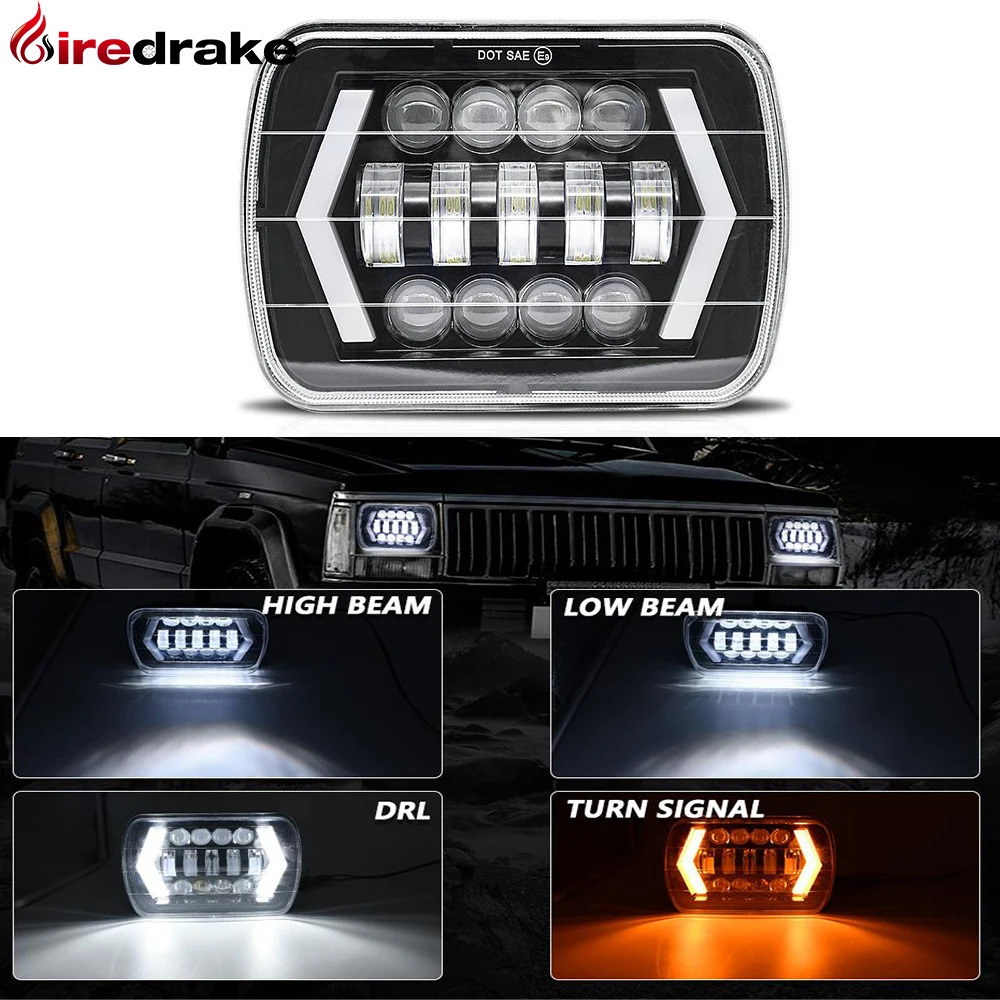 

Firedrake 2pcs 7-inch Wrangler square light five-eye eight-bead 5x7Jeep headlight H4 180W 6500K 180000LM wide pressure 9-30V