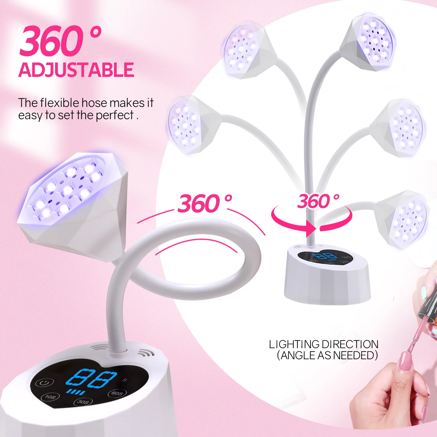 DinaBeauty 충전식 네일 UV LED 램프, 네일 건조기, 360 ° 구부릴 수 있는 빠른 건조 네일 매니큐어 광택제 접착제 젤 경화 램프, 27W