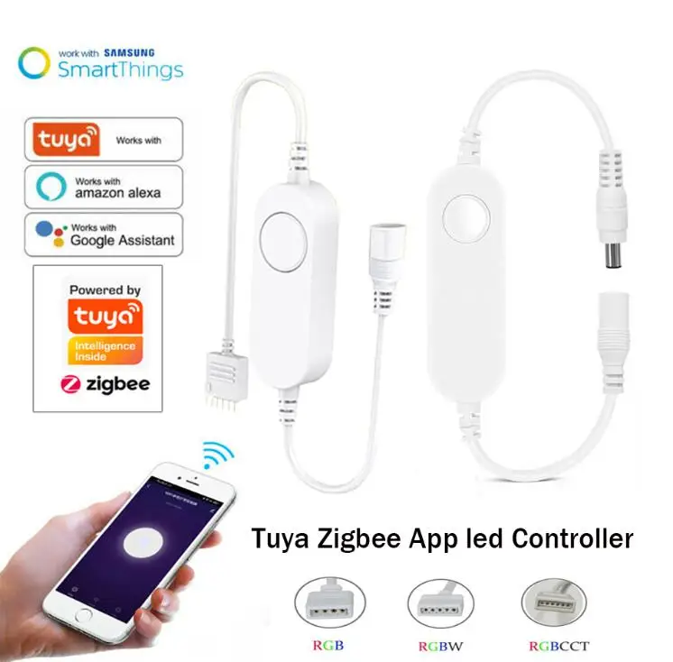 Tuya Zigbee Smart Mini Led Strip Controller 5V 12V 24V Rgbw Rgbww Rgb+Cct Rgb Dimmer Controller Alexa Echo Plus Voice Control