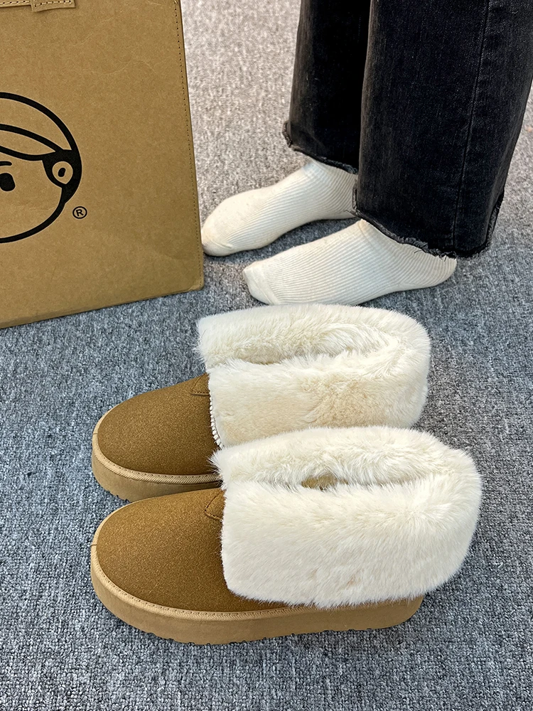 

Women's Boots Autumn Female Shoes Plush Winter Footwear Round Toe Luxury Designer Boots-Women Australia Flat Heel Clogs Platfor