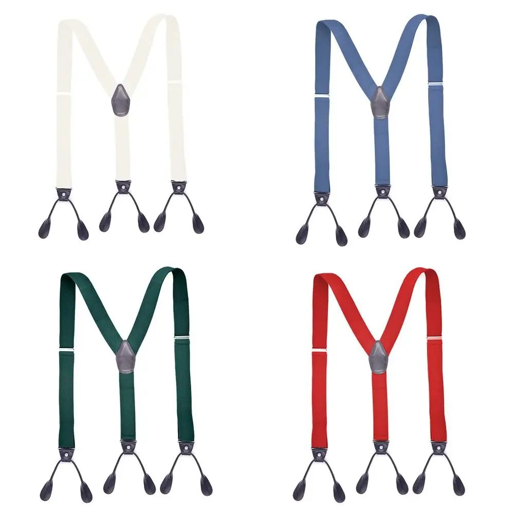 Men Women Adult Vintage Suspenders Leather Trimmed Button End Y Back Adjustable Elastic Trouser Braces Straps Belt