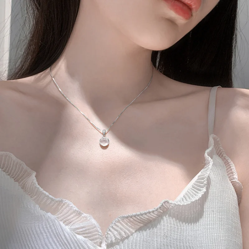●シルバー925・ネックレス●ムーンストーン●オーダー●ビンテージ 女性のための高級シルバーメッキペンダントネックレス,ラウンド