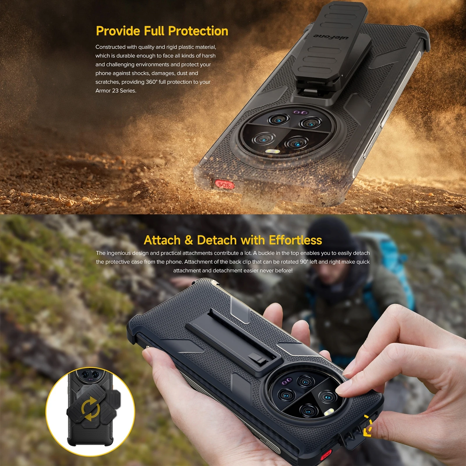 For Ulefone Armor 23 Ultra Ulefone Back Clip Phone Case with Carabiner TPU + PC Case Protective Cover