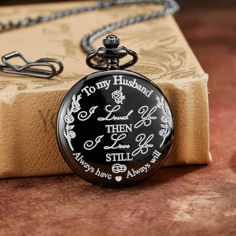 Desktop clock 1PC Random To My Husband Pocket Watch Chain Necklace Flip Watches Men Valentine's Day Gift Clock