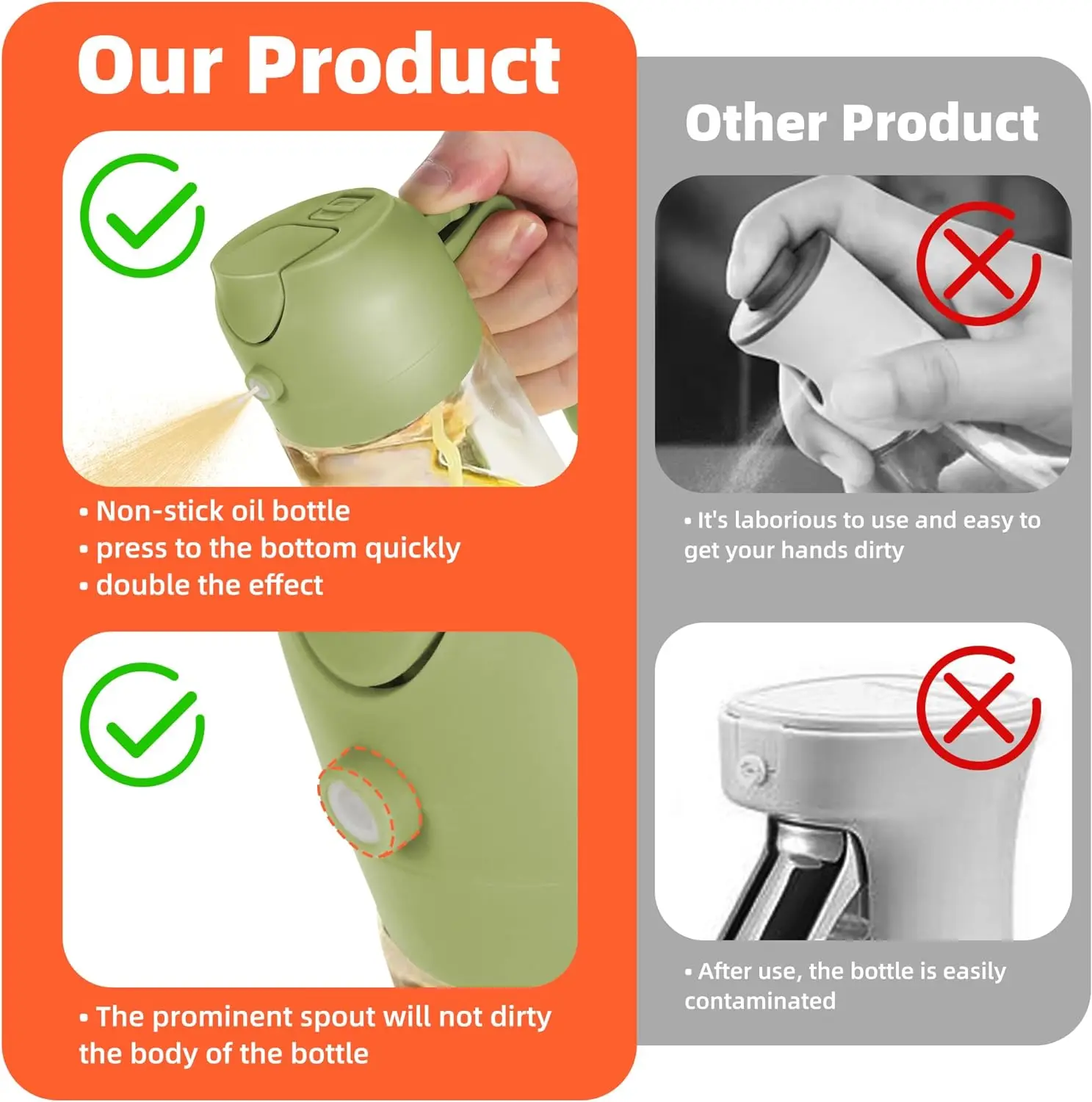2 In 1 Glass Oil Spray Bottle with Pour Spout Nozzle Olive Dispenser for Camping BBQ Air Fryer Salad Steak Kitchen