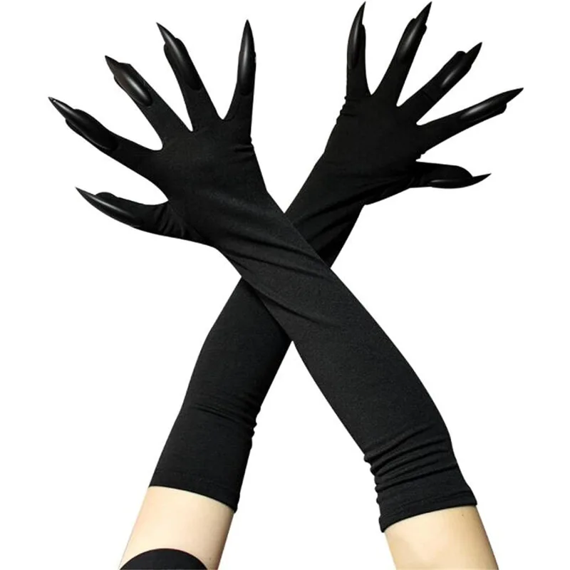 Spandex Halloween Cosplay Ghost Claw Long Nail Gloves 40cm Stretch Stage Performance