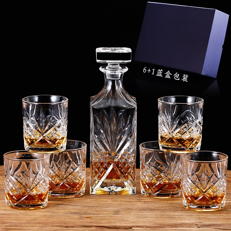 유럽 ??스타일의 크리스탈 유리 위스키 7 피스 세트 바 와인 투명한 Drinkware 선물 섬세한 선물 상자