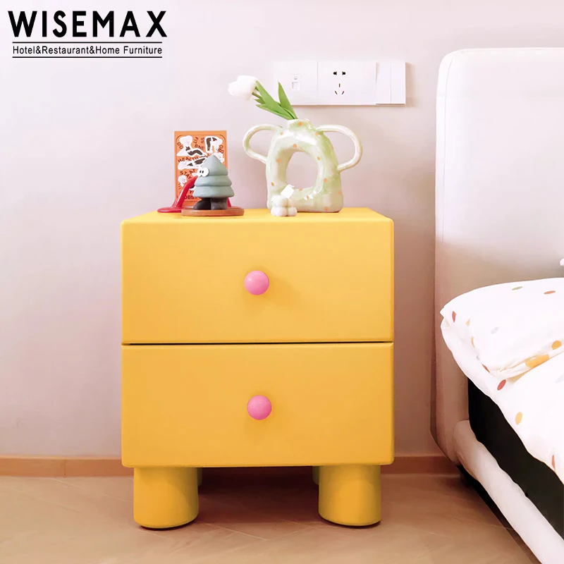 Kid nordic simple design home kid bedside table solid wood frame colorful children nightstand for living room