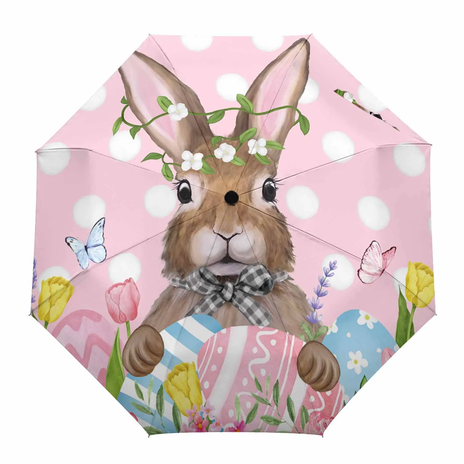 Easter Bunny Easter Egg Flower Pink Dots Outdoor Completamente Automatico Pieghevole Otto Fili Ombrelli Per Adulti Ombrello Stampato