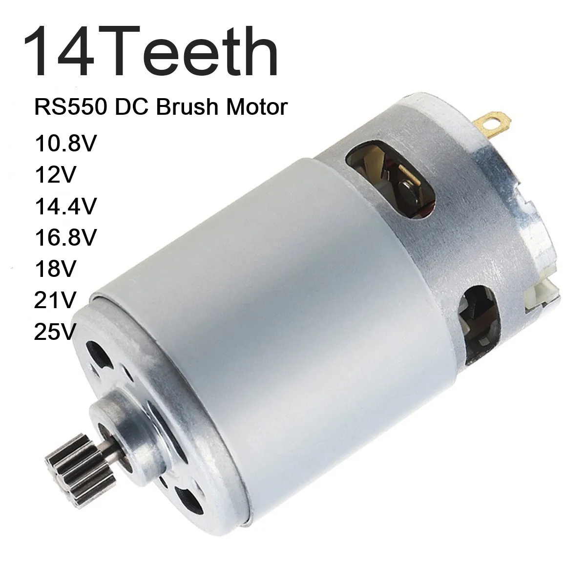 RS550 전기 드릴 브러시 모터, DC 10.8V, 12V, 14.4V, 16.8V, 18V, 21V, 25V, 14 톱니 전기 스크루 드라이버, 마이크로 모터, 8.2mm 기어