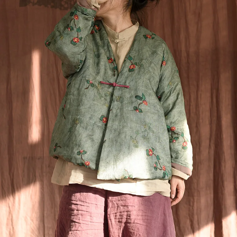 Linen Chinese Handmade Panbuttoned Literary Cotton Shirt Retro Cotton Linen Cotton Shirt Short Coat Cotton Jacket for Women