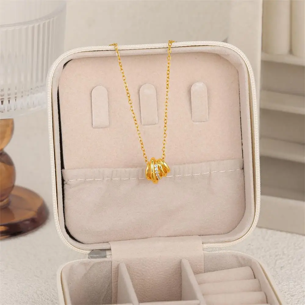 Classic Tiny Polycyclic Pendant Neckalce for Women Stainless Steel Zircon Golden Metal Chain Clavicle Choker Party Gifts Collar