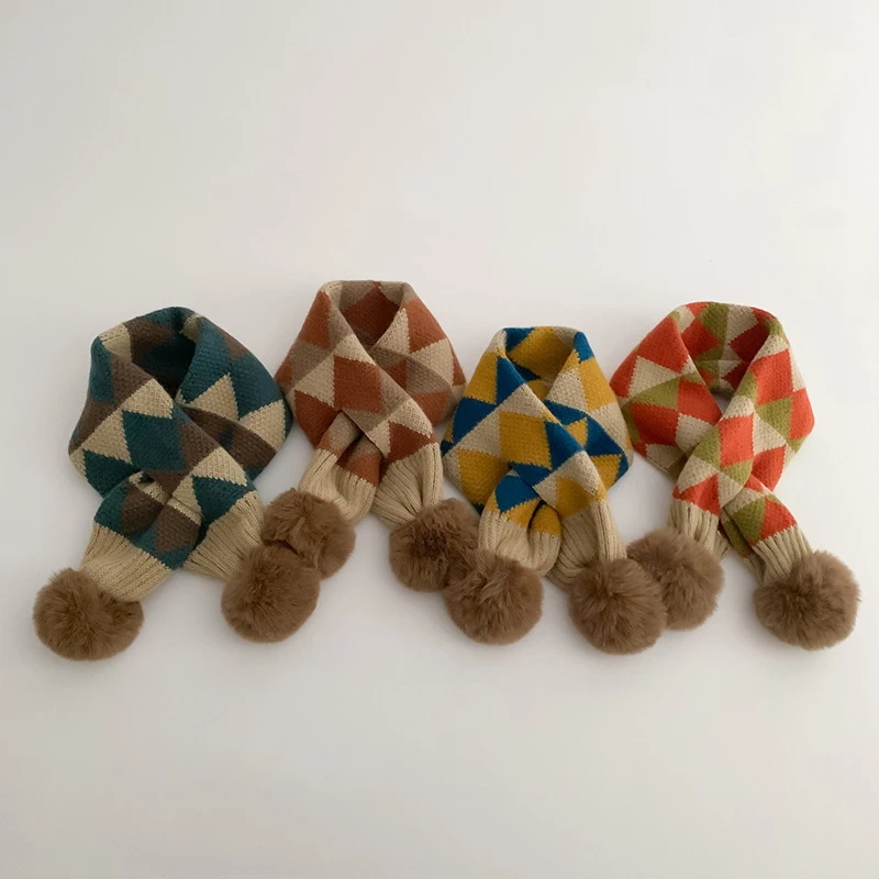 Fashion Plaid Stripe Winter Scarf For Boy Girl Korean 1-8 Years Kids Thick Warm Knit Neckerchief Outdoor Windproof Neck Covers