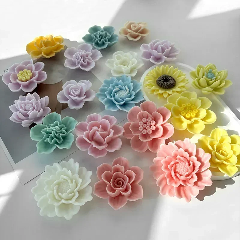 Silicone Mold for Floral Scented Candles Rose Crystal Drip Glue Aromatherapy Decoration Mold DIY Resin Chocolate Baking Mould
