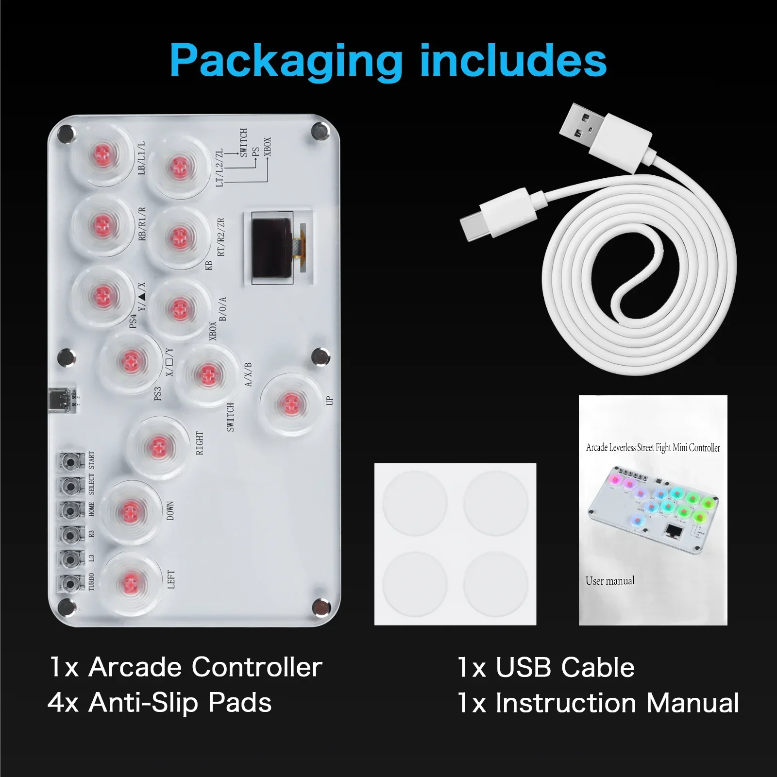 Stickless Arcade Stick 12Keys All-Button Mini Fighting Game Arcade Stick Leverless Controller Fight Sticks for PS3/PS4/PC/Switch