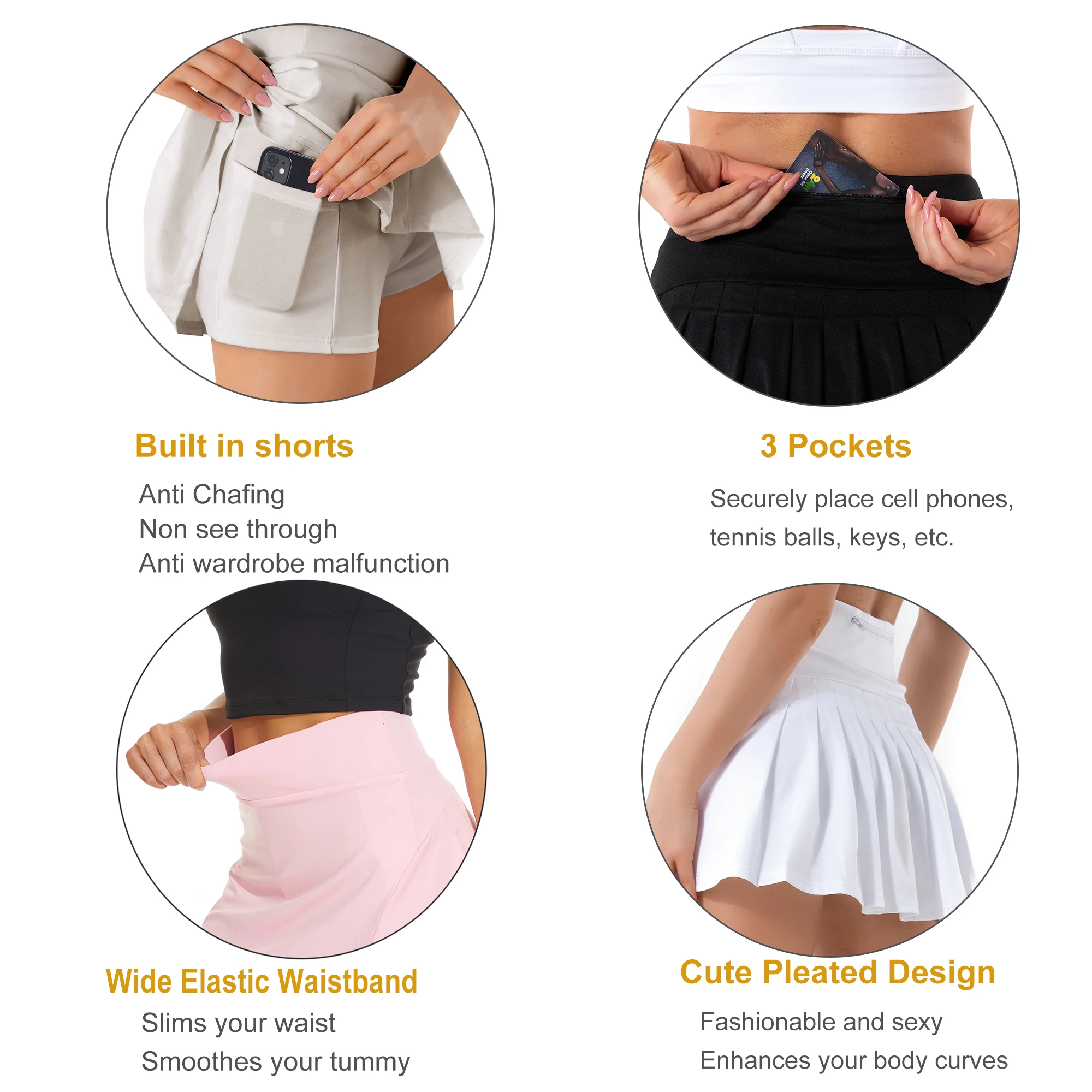 Pleated Tennis Skirts for Women with Pockets Build in Shorts Golf Skort High Waisted Athletic Running Activewear 4