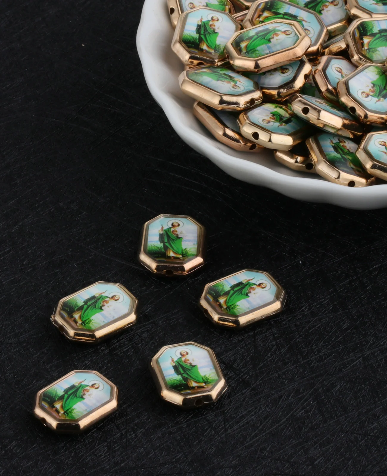 10pcs St.Jude Octagon Shaped Beads Pendants Catholic Our Lady of Guadeloupe Icon Charms for DIY Rosary Making Accessories