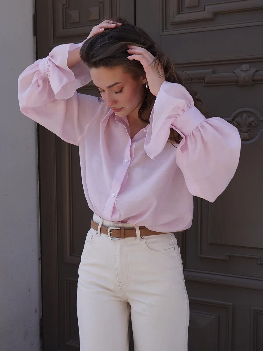 Bornladies 2025 Autumn New Women's Commuting Tencel Long Sleeve Button Office Lady Down Blouse Loose Casual Shirt