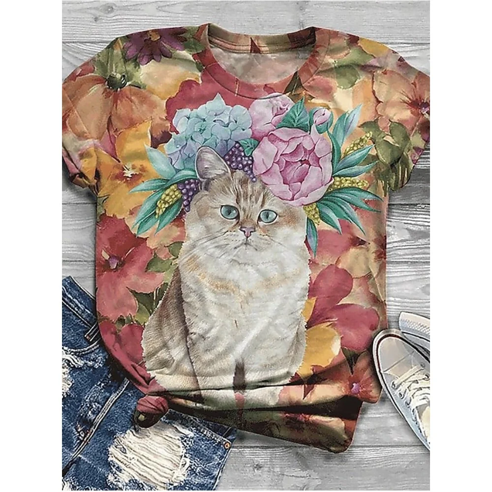 

Women's T-Shirts Cartoon Characters 3d Print Rose T-Shirt Harajuku Casual Short Sleeve Top Tee O Neck Oversized Female Clothing
