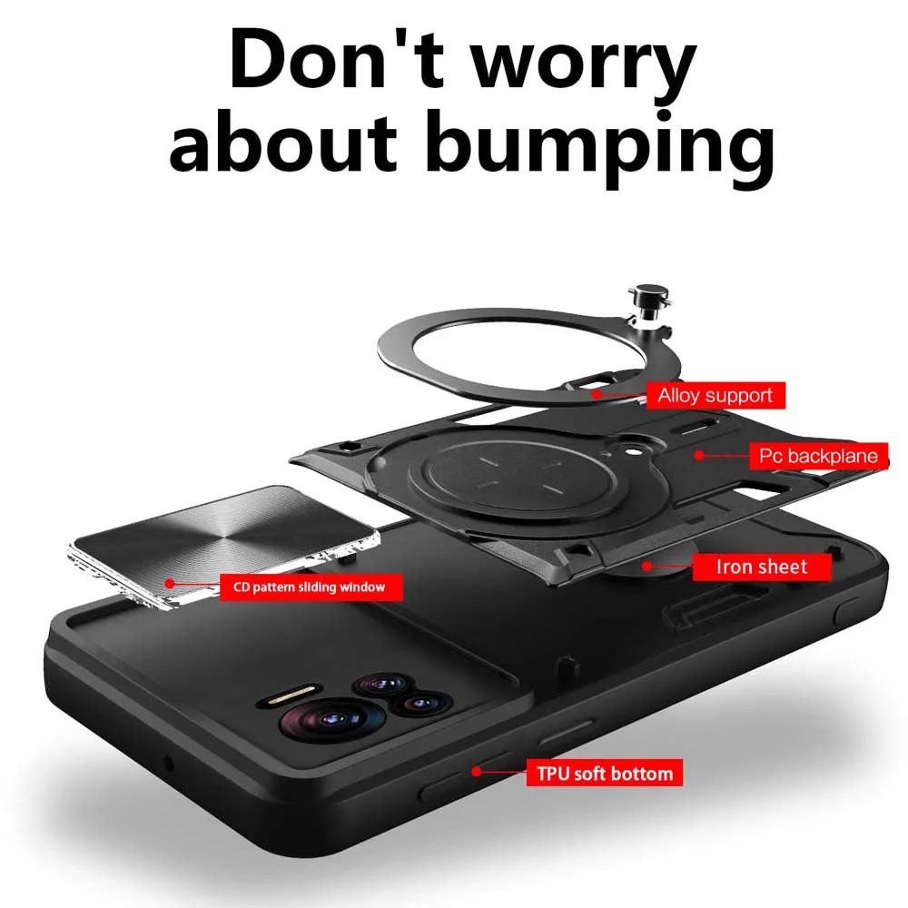 Magnetic Camera Protection Case with Ultra Fusion Armor and Metal Ring Back Cover