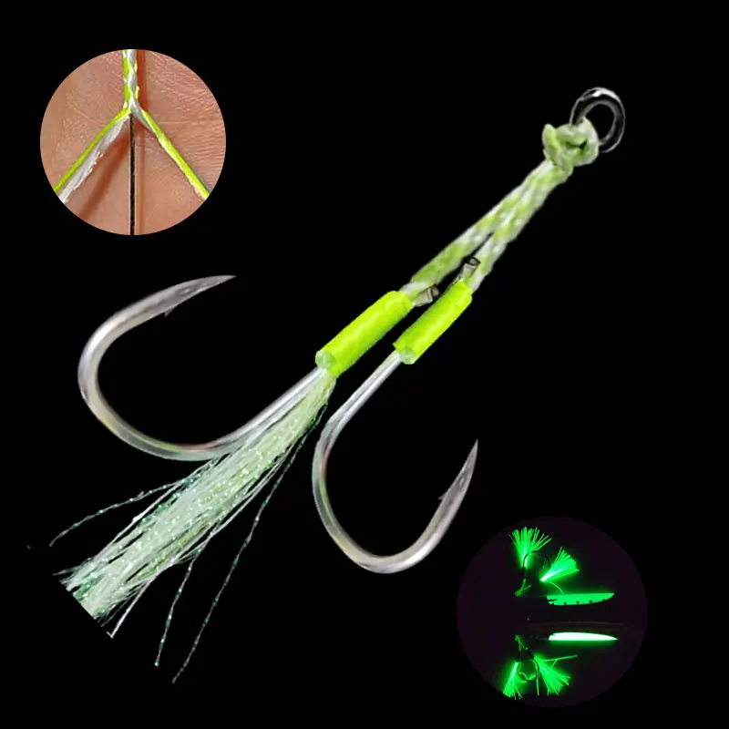 

AS Fishing Jig Hook Soft Stainless Wire Glow Slow/Fast Jigging Hooks Double Barbed Assist Hooks Lure Glow Jig Lure Hooks